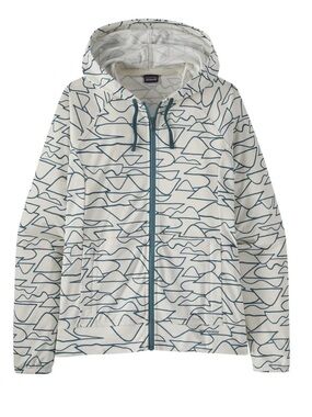 Patagonia White Suncover Hoody with Teal Wave Print